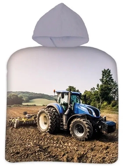 Badeponcho - Børnehåndklæde - Blå traktor - 50x100 cm - 100% Bomuld
